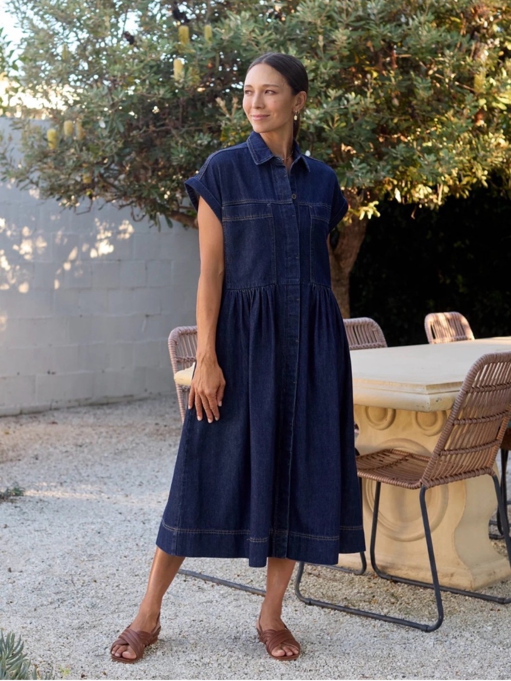 Maye The Label Harper Denim Midi Shirt Dress Size Large Petite